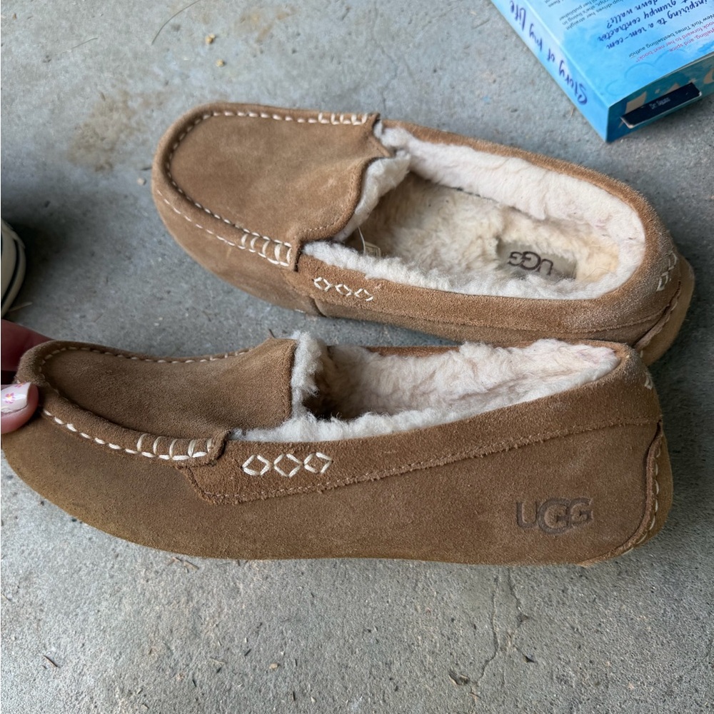 UGG Brown Suede Shearling Moccasin Slippers